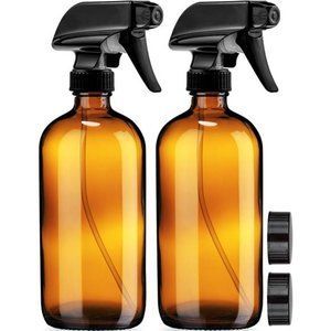 Empty Amber Glass Spray Bottles - 2 Pack - Each Large 16oz Refillable Bottle